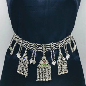 Tribal SIlver Kuchi Pendant Belly Chain, Afghan Kuchi Belly Dance Belt